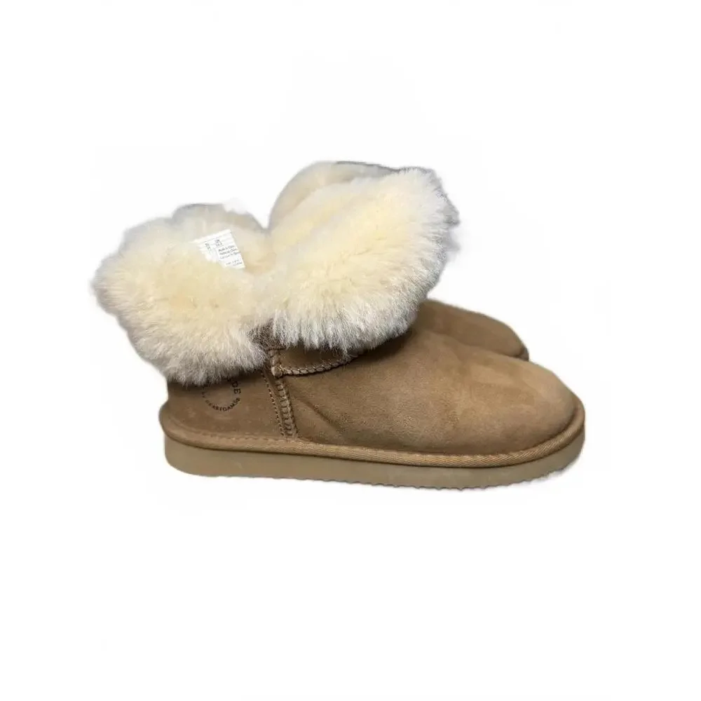 Dearfoams Fireside Perth Shearling Foldover Boots 8 Chestnut Suede Snow Booties